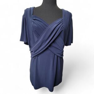 Jessica London Blouse Women's Top Blue 0X Plus Size Surplice Classic Workwear